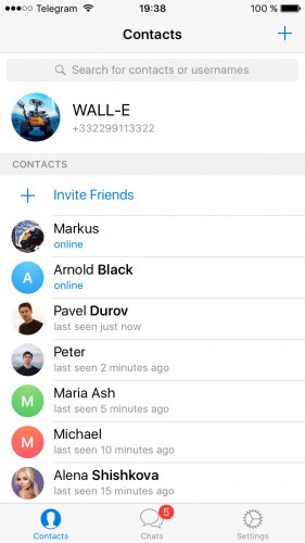 Обновленная панель контактов Telegram